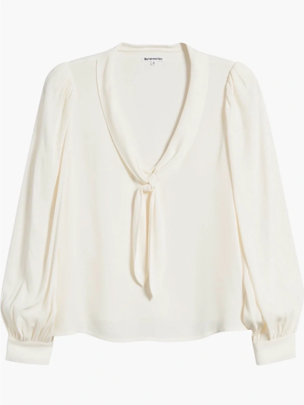 Reformation Anaya Tie-Neck Long-Sleeve Blouse